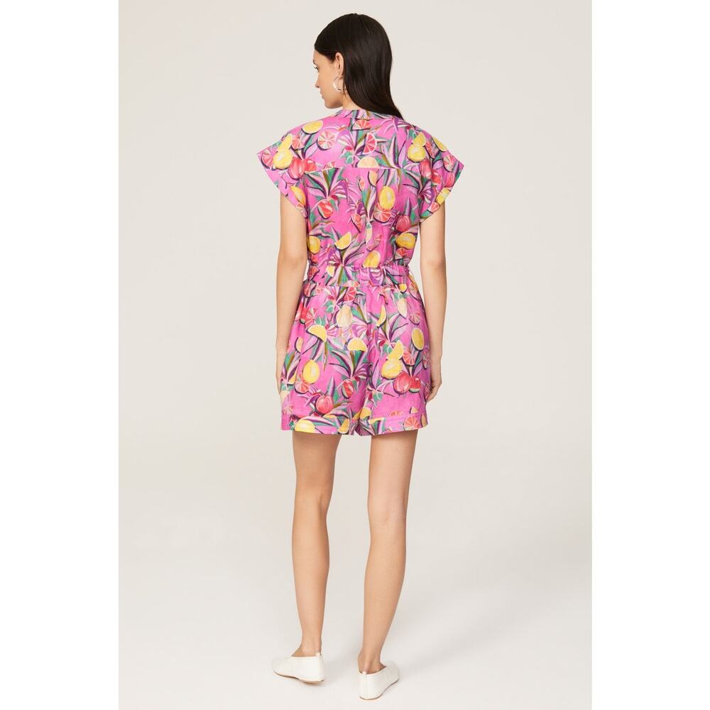 Scotch & Soda Pink Citrus Fruit Print Linen Tie Waist Romper Size M - Picture 3 of 16